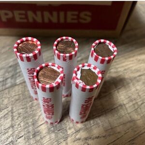 Five Rolls of Pennies  Unsearched bank rolls